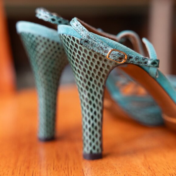 Dolce & Gabbana Turquoise Snake Strappy Heels – Italian Luxury, Size 38.5 - Picture 7 of 14